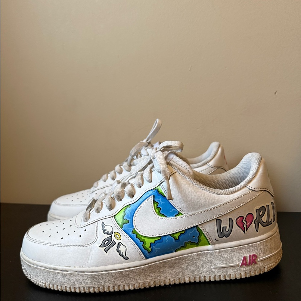 Custom Nike Air Force 1 – Hand Painted World Design – Size US 11 / EU 45